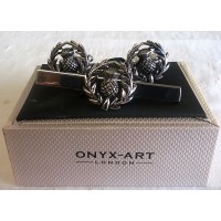 ONYX-ART CUFFLINK & TIE BAR SET – SCOTTISH THISTLE